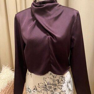 Zara Satin Long-Sleeve Top in Deep Purple  Size Medium NEW WITH TAG!